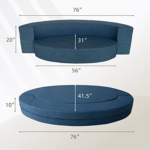 Anoner Stylish Sofa Bed Memory Foam With 2 Pillows Fold Out Futon Sleeper Chair Couch For Livingroom Guest Bed, Washable Cover, Dark Blue #TOP2