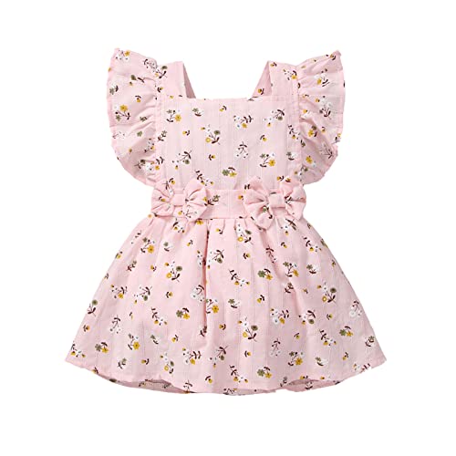 Mlpeerw Newborn Infant Baby Girl Dress Floral Ruffled Sleeveless Backless High Waist A-Line Mini Cute Dresses Spring Summer cover