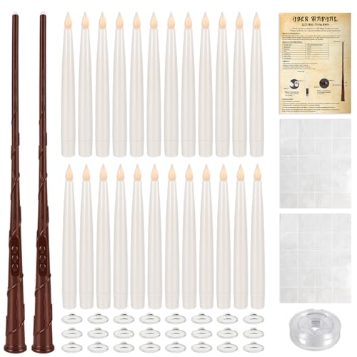 Image of 24 Pcs Remote-Controlled Magic Floating Candles,Hanging Decor for Halloween, Birthdays, Weddings. Includes Wand & Manual.