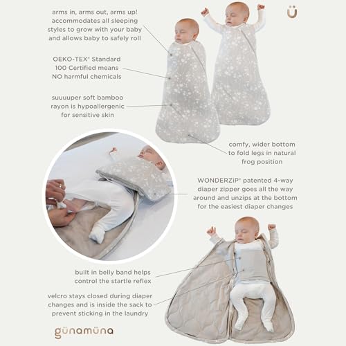 Image of GUNAMUNA Baby Swaddle Sleep Sack, Ultra-Soft Fabric, WONDERZiP for Easy Changes, Arms In or Out, 0.5 TOG