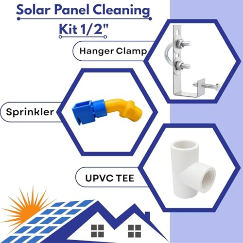 Image of Solar Panel Cleaning Kit Sprinkler System 18-Piece with 1 /2-Inch PVC Nozzles, Tee Connectors & L-Type Clamps for Rooftop Panels