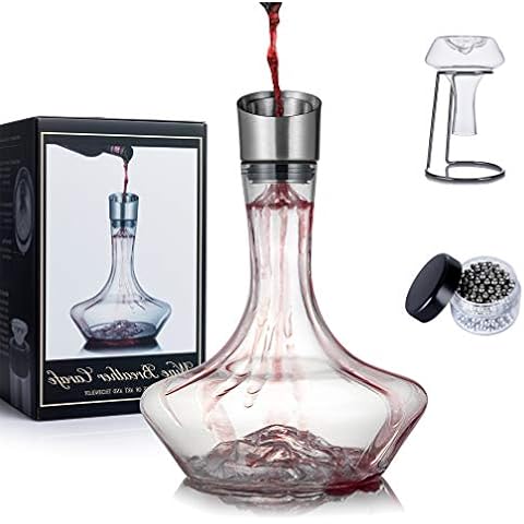 YouYah Iceberg Wine Decanter Set with Aerator Filter,Drying Stand and Cleaning Beads,Red Wine Carafe,Wine Aerator,Wine Gift,100% Hand Blown Lead-free Crystal Glass (1400ML) Cover