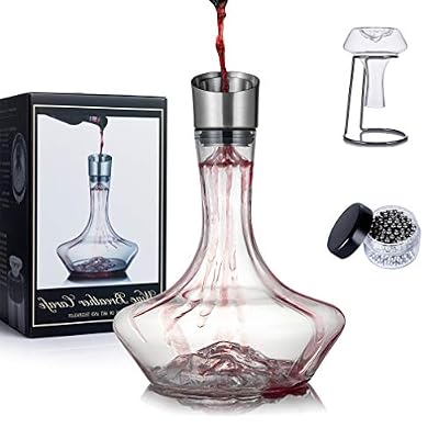 YouYah Iceberg Wine Decanter Set with Aerator Filter,Drying Stand and Cleaning Beads,Red Wine Carafe,Wine Aerator,Wine Gift,100% Hand Blown Lead-free Crystal Glass (1400ML)