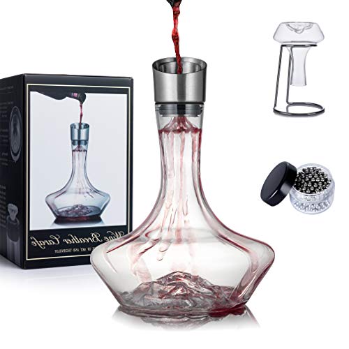 YouYah Iceberg Wine Decanter Set with Aerator Filter,Drying Stand and Cleaning Beads,Red Wine Carafe,Wine Aerator,Wine Gift,100% Hand Blown Lead-free Crystal Glass (1400ML) by NEW PACIFIC YOUYAH - Used condition - US$34.80