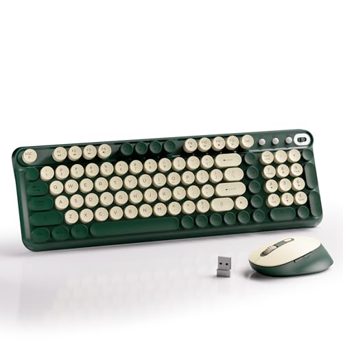 MPTOG Wireless Keyboard and Mouse Combo Full-Size 2.4G Set with Number Pad Long Battery Life Plug Play for Office and Student Use (Milk Dark-Green)