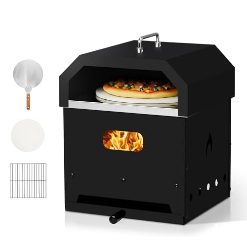Outdoor Pizza Oven,4 in 1 Wood Fired Pizza Ovens,Outside Pizza Maker,Wood Burning Outdoor Pizza Oven,with Pizza Stone and Cooking Grill Grate,for Patio Picnic Party Camping Backyard BBQ (Black)