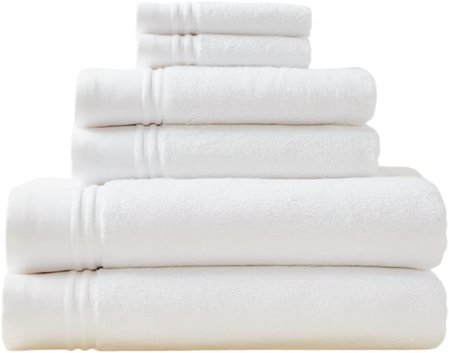 MALEK Luxury Cotton Towel Set - 700 GSM, 100% Cotton, Decorative Bathroom Towel Set, 2 Bath Towels, Hand Towels & Wash Cloths - Highly Durable, Soft & Absorbent - White with Double White Stripe