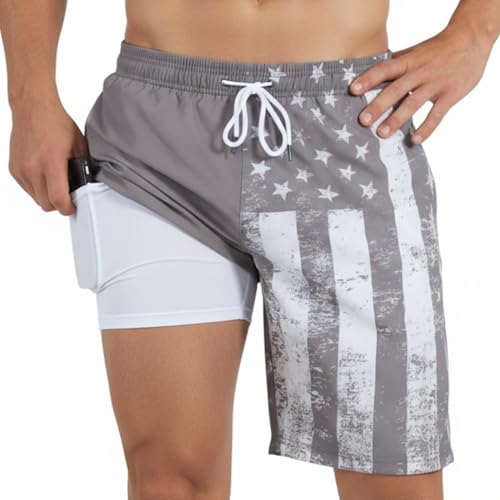 9 Inch Men Swim Trunks with Compression Breathable Liner Quick Dry Zipper Pockets for Water Beach Travel Cruise Small Palm Blue