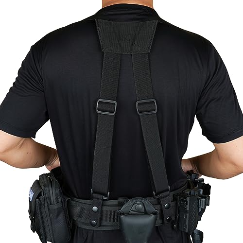 KUNN Tactical Suspenders Police Duty Belt Harness for Men,1.5 Inch Adjustable Tool Belt Suspender with 4 Loop Attachments,Black