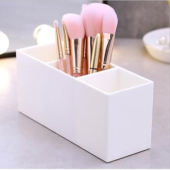 Cosmetic Organiser Cosmetic Brush Holder with 3 Compartments Acrylic Cosmetic Make Up Brush Organiser Cosmetic Brush Container Makeup Brush Storage for Brushes Eyeliner Lipstick Lip Gloss White