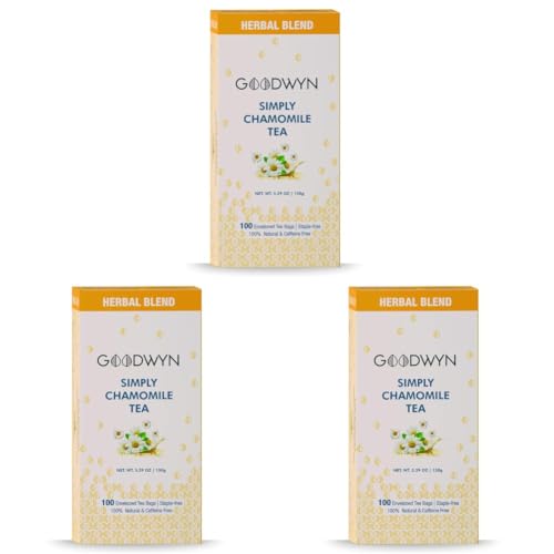 Image of Goodwyn Chamomile Tea For Sleep (100 Tea Bags) | Real Chamomile Flowers | Caffeine-Free Herbal Tea | Promotes Relaxation, Calm, Stress Relief | Non Bitter | Plastic Free (Pack of 3)