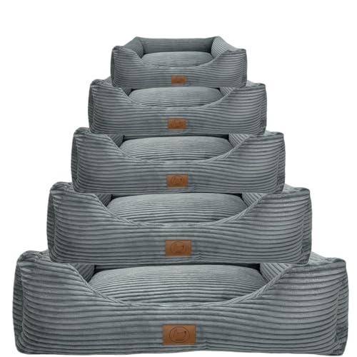 elropet Hundebett orthopädisch aus Kuschel Cord XS/S/M/L/XL kleine Hunde große Hunde Hundekorb (Mausgrau, XS (65x50x18cm))
