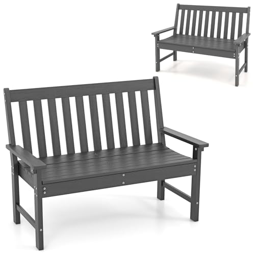 Image of SFAREST 2 Seater Garden Bench, Patio Loveseat Chair with Wide Armrests, Outdoor Wooden Slatted Bench for Poolside Balcony Courtyard Park (132 x 65 x 91 cm)