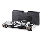 Geepas Portable Camping Gas Stove, Double Burner – BBQ Cooker, Outdoor Grill Plate – Automatic Ignition System, Butane Can - BBQ Caravan Outdoor