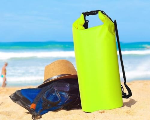 Image of Leosportz Waterproof Dry Bag with Shoulder Strap | Water Bag for Swimming River Rafting | Floating and Lightweight Travel Bag for Men and Women (Yellow, 20, litres)
