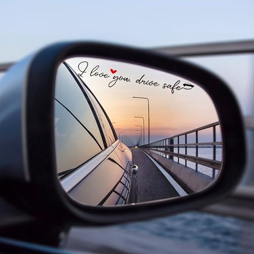 Image of 4pcs I Love You Drive Safe Mirror Sticker Waterproof Vinyl Car Stickers | Rear View Mirror Decal for Women Removable Funny Car Decals for Women Men Couples, Parents, New Drivers