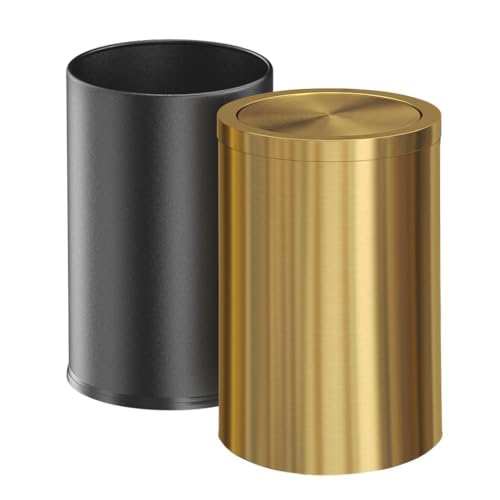 YOJIA Stainless Steel Gold Bathroom Trash Can with Lid, 9L/2.4Gallon Garbage Can for Bedroom, Kitchen, Office, Living Room (Double Layer) by YOJIA - Used condition - US$44.99