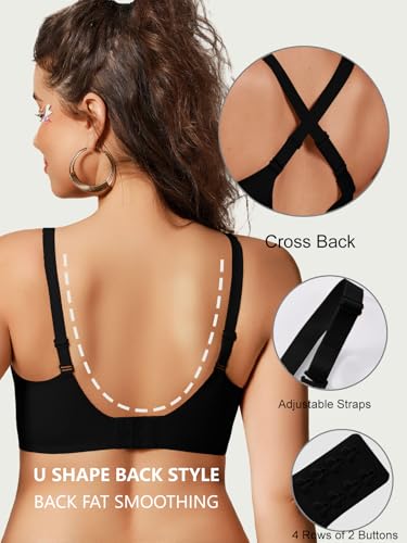 COCOMARTS Jelly Bras for Women No Underwire Seamless Push Up Comfortable Tshirt Everyday Deep V Bra with Support and Lift Dark Black Small — view 3