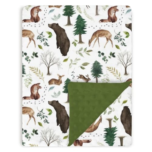 Image of Tewrnvioc Forest Woods Animal Baby Blankets for Girls Boys 30" x 40", Green Soft Double Layer Minky Blanket with Dotted Fleece Back, Nursery Bed Receiving Quilt for Newborn Infant Toddler Shower Gift