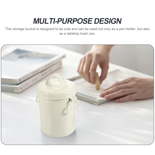 Image of KOMBIUDA Desktop Trash Can Desktop Wastebasket Counter Garbage Bin Trash Container Mini Dumpster Car Trash Can Bags Tabletop Iron Pencil Office Storage Barrel White