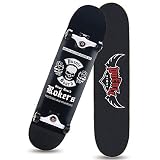 D&XQX Totenkopf-Skateboard, komplett 31x8 Zoll Doppel-Kick-Trick-Skateboard Cruiser Penny Anfänger Longboard mit Ahorndeck Erwachsene Jungen auch Mädchen Skateboard