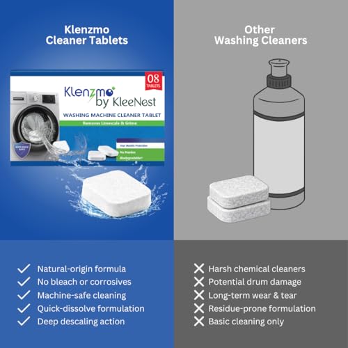 Image of Klenzmo by Kleenest Washing Machine Cleaner Descale Tablets (Pack of 8)- Descaler for Top & Front Load Machines | Drum & Tub Cleaner for Effective Limescale Removal