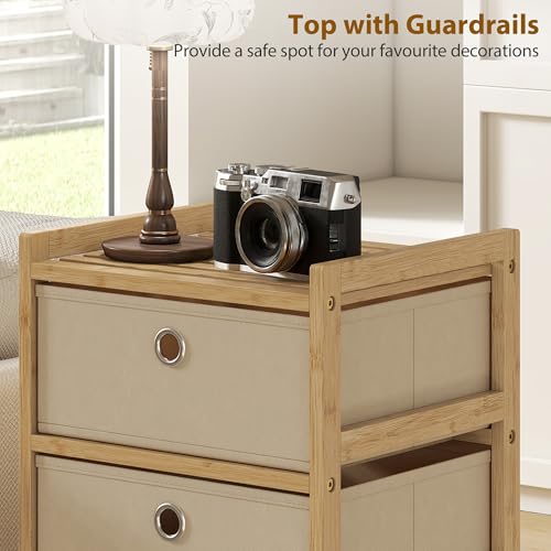 HOMCOM Chest of Drawers, 5 Fabric Drawers Dresser with Bamboo Frame, Narrow Storage Unit for Small Spaces, Bedroom, Living Room, Hallway, Cream White - Image 4