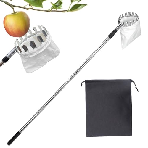 ETUCYNG 160 cm Fruit Grabber, Picker, Fruit Picker Pole with Concave Teeth, Telescopic Pole and Storage Bag for Cherries, Berries, Oranges, Lemons, Pears
