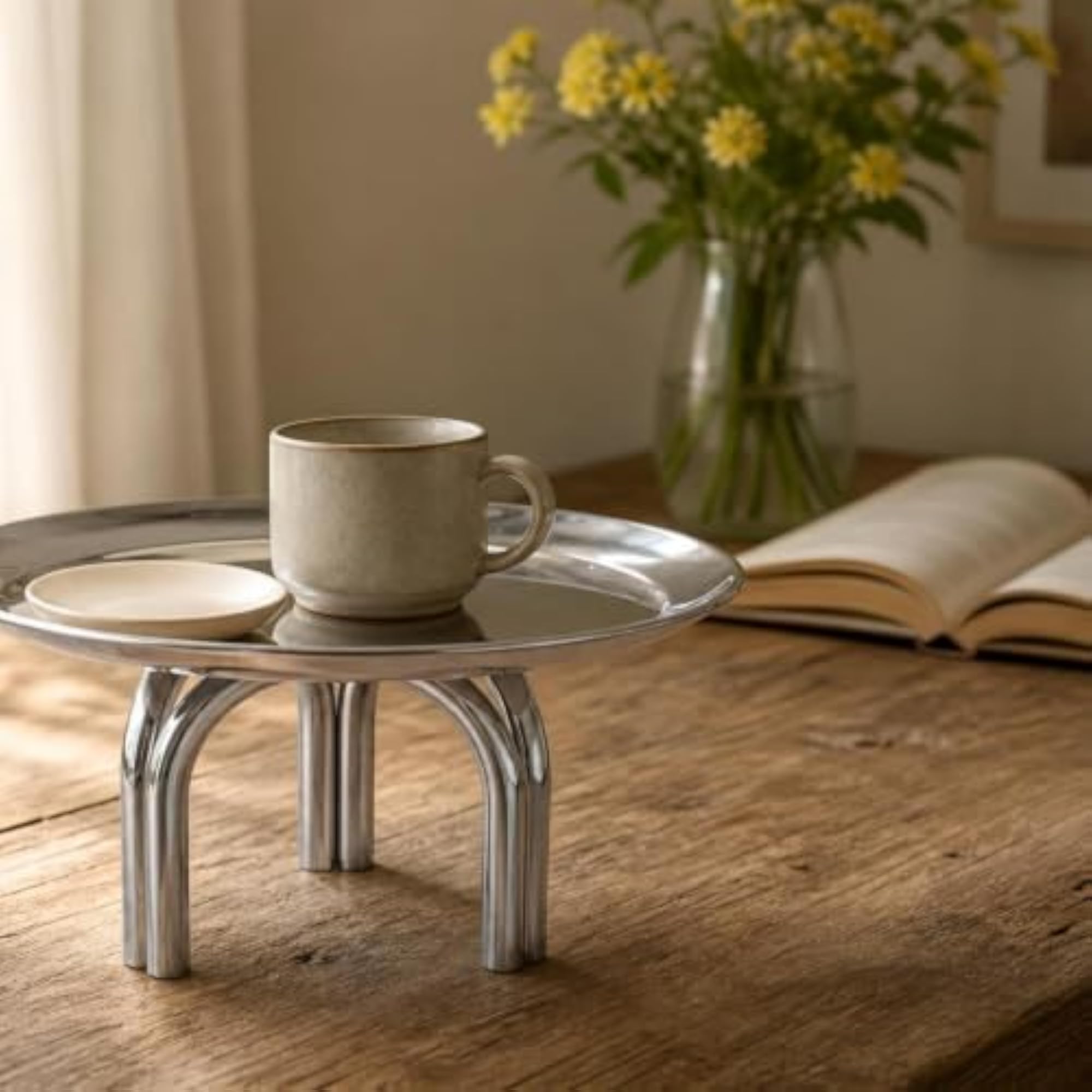 Mirrored Tray with Legs, Stainless Steel