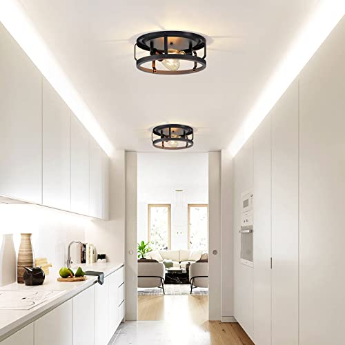 Svidau 2 Pack Light Fixtures Ceiling Mount, 13 Inch Matte Black Industrial Flush Mount Ceiling Light For Farmhouse, Light Fixtures Ceiling For Kitchen, Bedroom, Hallway (E26 Base) #TOP1