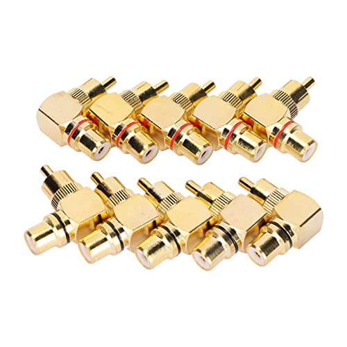 10 peças RCA direita, macho para fêmea cobre banhado a ouro Cinch 90 Grad Angle adaptador grau L tip