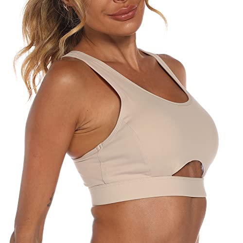 Nine Bull Sports Bras For Women High Support,Workout Crop Top High Neck Longline Sports Bra For Gym (Beige,M) #TOP3