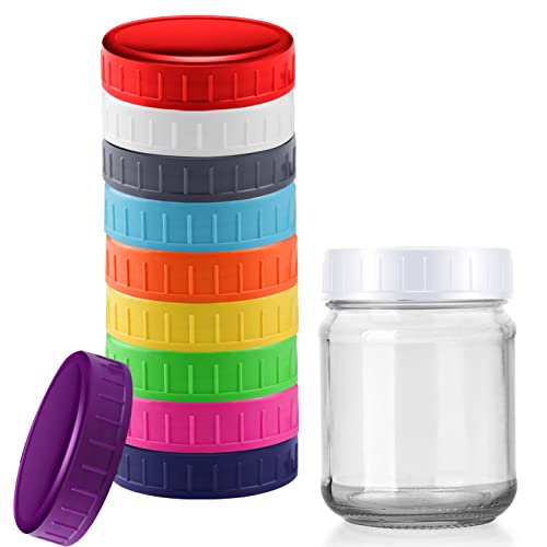 Mason Jar Lids, Wide Mouth Lid Canning Jar Lids Reusable Plastic Storage Caps for Mason Jars Colored Screw Caps with Silicone Gasket,10PCS