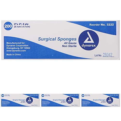 Dynarex Non-Sterile Gauze Sponge, 2X2 Inch, 200 Count (Pack Of 4) #TOP9