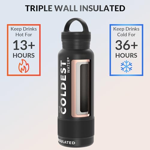 Coldest Insulated Water Bottle with Handle Lid | Leak Proof, Insulated Modern Stainless Steel, Triple Walled, Sport Thermos Bottles, Metal Flask | 21oz - Thumbnail 2