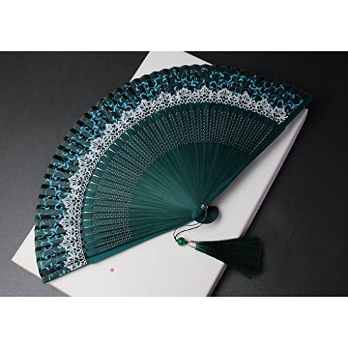 XVBGTRW Color changing crown fan women's folding lace color fashion photography Green Black(Black)