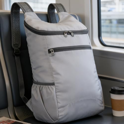 Mochila plegable gris ligera multi-bolsillos impermeable miniatura 1