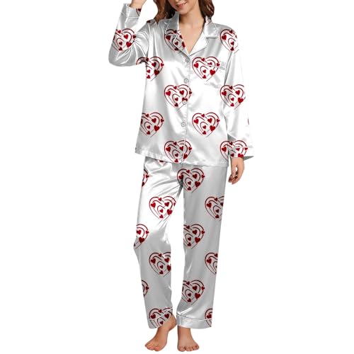 Elegant Floral Print V-Neck Pajama Set For Women Soft Comfortable Nightwear Two Piece Sleepwear Outfit (White, M) #66