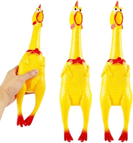 3 Pack Large Squeeze Screaming Rubber Chicken 16 Inch Yellow Squa...