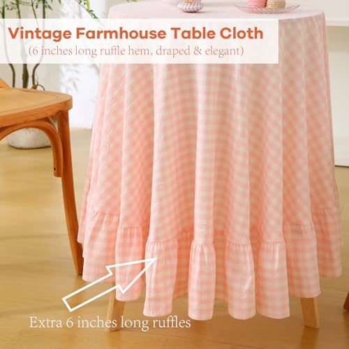 K MASANIJI Blush White Gingham End Table Nightstand Tablecloth Dia.51 by K MASANIJI - Used condition - Image 4
