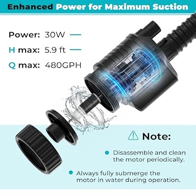 fishkeeper Electric Aquarium Gravel Cleaner, 8 in 1 Automatic Fish Tank Cleaner Kit Gravel Vacuum for Fish Tank, for Change Water/Wash Sand/Water Filter/Water Circulation (30W 480GPH)