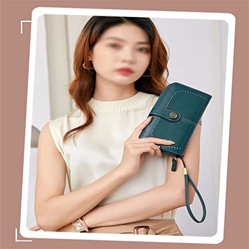 RFID Women Long Leather Wallet Large Capacity Purse Clutch Bag Coin Zipper Money Purse with Strap (Red,3.5cm*11cm*19cm)3