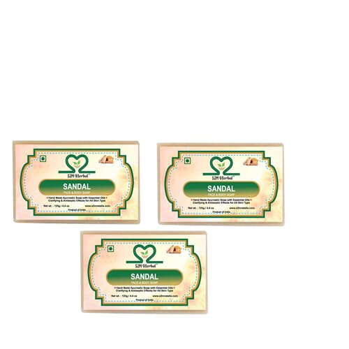 Image of Sandalwood Soap | Bathing Bar with Essential Oils | Calms and Nourishes Skin | For Smooth, Healthy Glow | Suitable for All Skin Types | Pack of 3 (125g x 3) | 375g