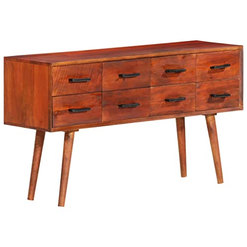 mzdioop Aparador de madera maciza de mango 110 x 30 x 59 cm, acabado marrón con 8 cajones, buffet de cocina y muebles de salón, almacenamiento de cocina, aparador estable con espacio de almacenamiento