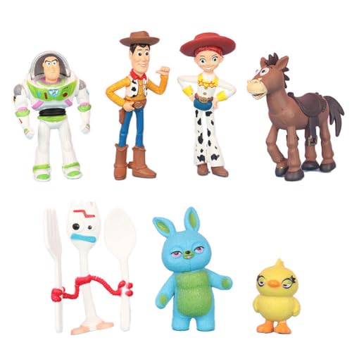 ZKTSRY Figuras de acción con Woody, juego de 7, juguetes Buzz and Rex Toy Story, suministros divertidos para fiestas, juego de pastel de cumpleaños.