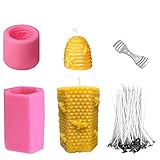 ¿Qué se puede obtener? - Juego de moldes para velas MOPOIN 3D de 1 pieza, que incluyen un molde de jabón de abeja pequeño de 1 pieza, un molde de panal grande de 1 pieza, un soporte para mechas de velas 1 piezas y 50 mechas de velas.