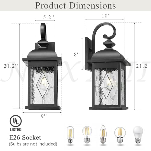 NAXTTII Porch Lights Outdoor 21 Inch Large Outdoor Wall Lights with Clear Water Ripple Glass Aluminum Waterproof and E26 Socket by NAXTTII - Image 5
