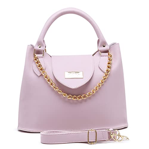 Bolsa Feminina Com Alça de Mão e Ombro Reajustável e Com Bolso Externo + Detalhe em Corrente (Rosa)
