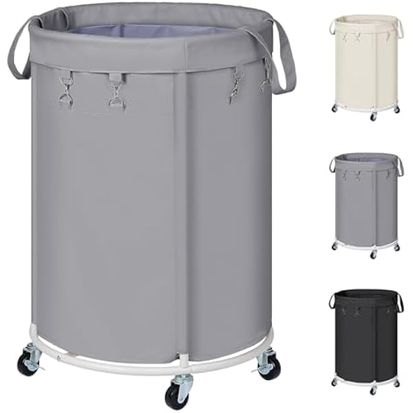 Kosze na pranie 150L z kółkami, Duże zbieraki na pranie z metalową ramą i wodoszczelnym workiem na pranie, Laundry Baskets wózek na pranie do pralni, sypialni, łazienki, szary