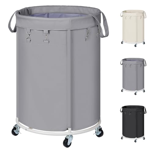 150L Grande Cesto Biancheria Sporca con Ruote, Cesto Portabiancheria per Telaio Metallico e Borsa Oxford Impermeabile Cesta Panni Sporchi per Camera da Letto, Bagno, Lavanderia, Grigio